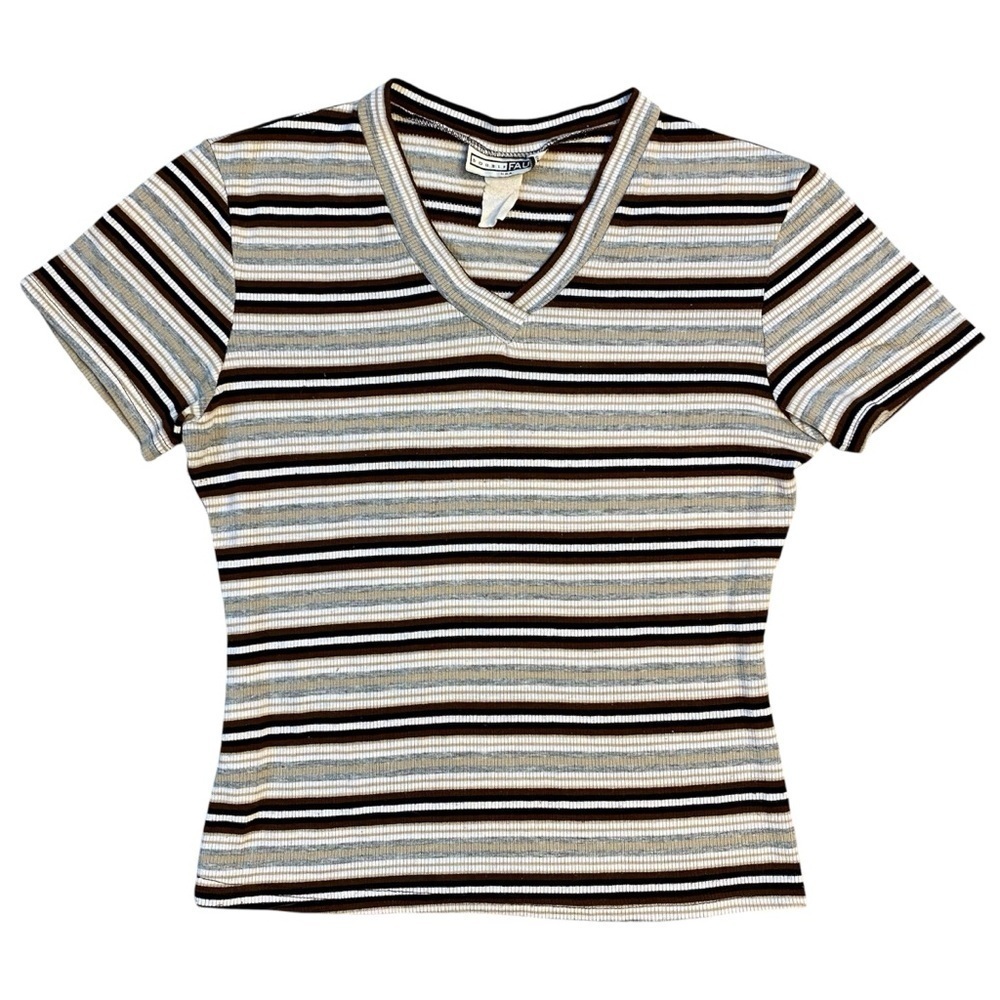 Vintage 90s Double Fault Striped V neck Top Size S/M - Picture 1 of 3
